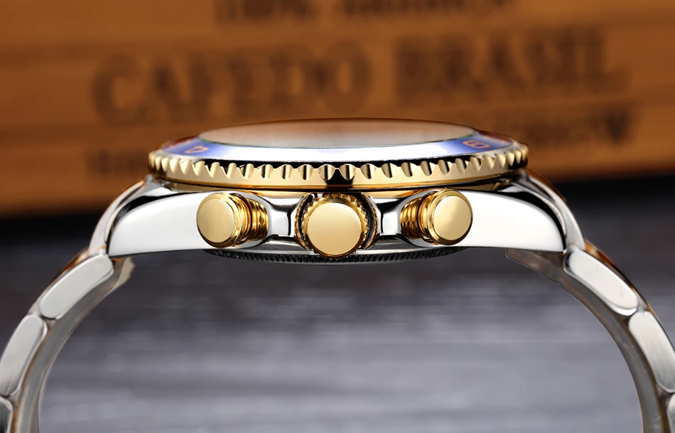 Bracelet mécanique à remontage automatique en acier inoxydable, décontracté, jaune, or, argent, bleu, lunette pour hommes d'affaires_voghion.com