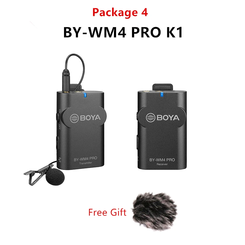 Package 4 BOYA BY-WM4 Pro/BY-WM4 Mark II беспроводной Студийный конденсаторный микрофон петличный лацкан микрофон для интервью для iPhone Canon камеры Nikon - Цвет: Package 4