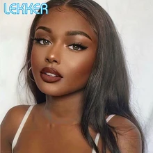 Lekker Natural Straight 4x4 HD Lace Closure Human Hair Wig For Black Women PrePlucked Glueless Brazilian Remy Dark Free Part Wig