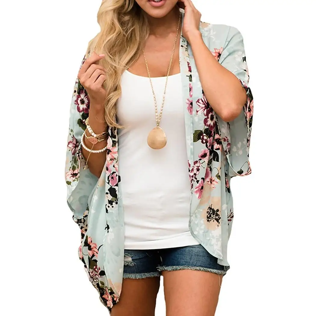 

Women Casual Half Sleeve Open Front Floral Asymmetrical Bikini Loose Summer, Autumn Cover Casual, Beach Up