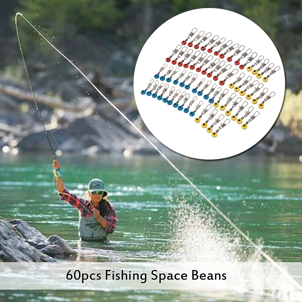 

60pcs Fishing Stopper Float Space Beans Fishing Float Connector Rolling Swivel Fishing Tackle Tool 3 Colors Fish Accessories