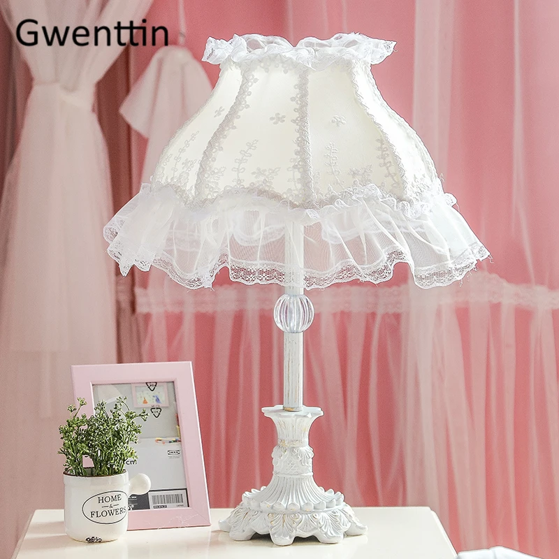 SSimple Pink Lace Desk Lamp Lampshade Flower Pattern Textile Fabrics Decorative E27 Table Lamp Shade 