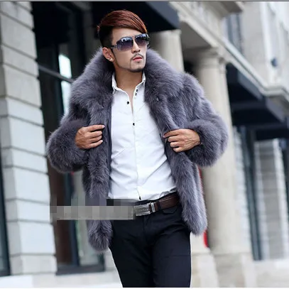 Casaco De Pele Falso Vintage High Street Turn-Down Fur Collar Elegant Men's Fox Fur Coat New Cardigan Warm Faux Fur Jacket V543