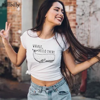 

Whale Hello There Letter Print Short Sleeve Women's T-shirt Whale Graphics Tshirt Loose Top Save Whales Protect Ocean Female Tee