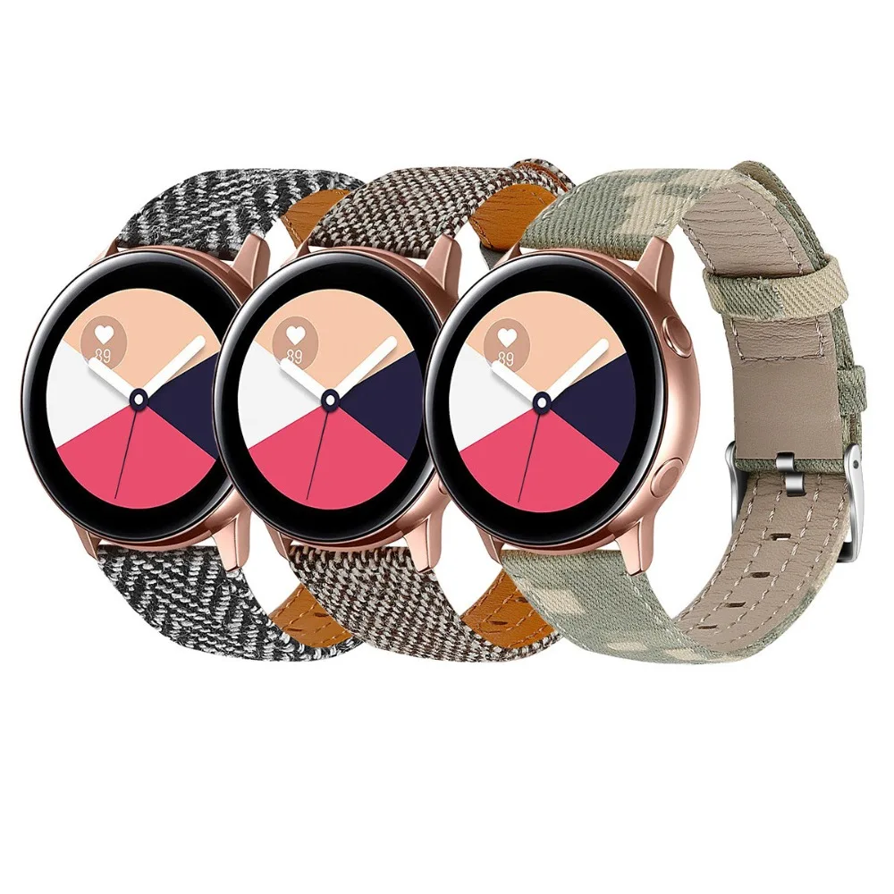 20 мм 22 мм холщовый ремешок для Galaxy Watch Active 2 нейлоновый кожаный быстросъемный браслет для Galaxy Watch 42 мм
