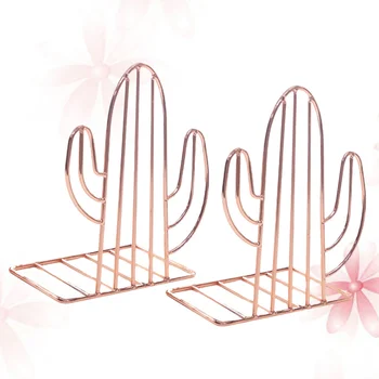 

1 Pair Metal Desk Book Storage Rack Bookends Heavy Duty Stretch Wrought Iron Book Stand for Home (Rose Gold)