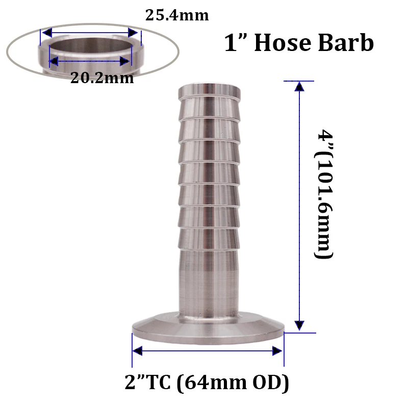 " Tri Clamp x 1"(25,4 мм) шланг Barb 64 мм OD "(101,6 мм) OAL санитарно 304 нержавеющая сталь Homebrew пиво и ремесло оборудование
