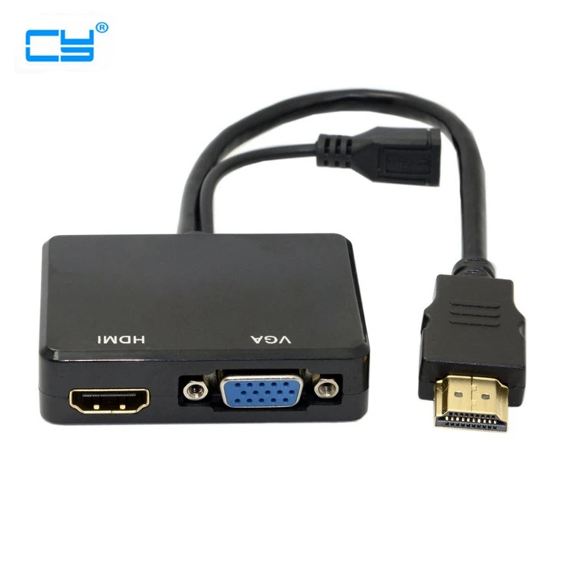 HDMI распределитель сигналов от 1 до 2 конвертер Мужской вход к женскому HD + VGA выход