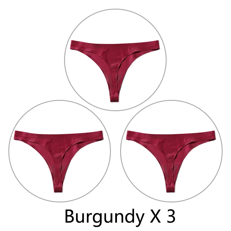 Burgundy-3 3 шт./партия, Сексуальные Бесшовные прозрачные трусики, женские трусики с низкой талией, трусики-стринги, нижнее белье, женские трусы-танга, стринги большого размера - Цвет: Burgundy-3