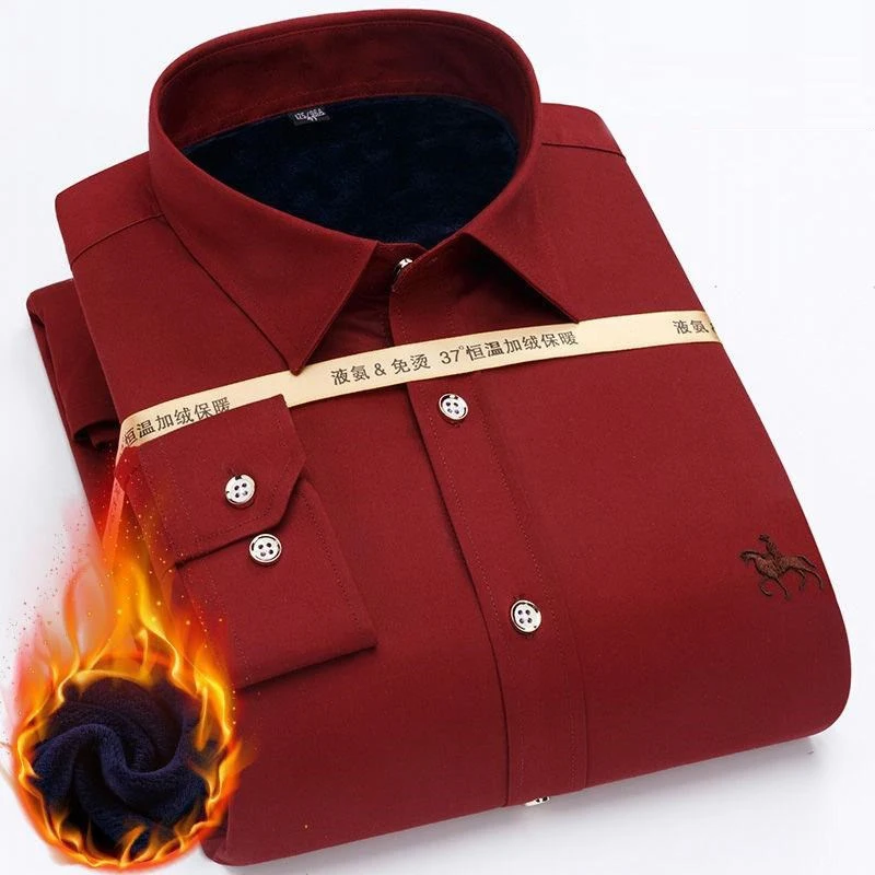 New Arrival Fashion Brand Warm Winter Thicken Men Dress Shirts Long Sleeve Hot Sale Top Quality Embroidery Pattern Male Shirts
