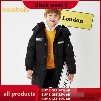 

Balabala Children down jacket winter 2020 boys warm long down jacket letter printing casual jacket