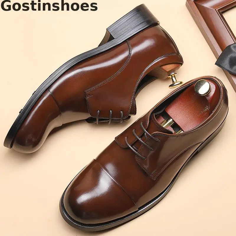 

Men Derby Shoes Cow Leather Capped Toe Lace-up Men Leather Shoes For Party Wedding Business Spring Autumn Men Shoes
