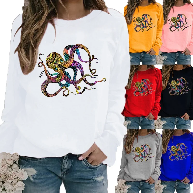 

Зимняя модная цветная женская футболка с круглым вырезом, повседневные топы с длинным рукавом, удобная спортивная толстовка