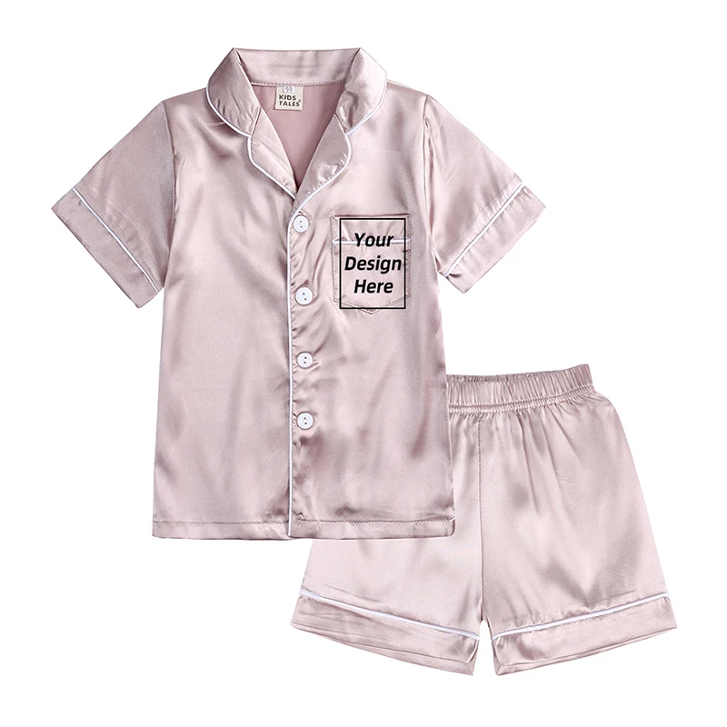 custom pajama sets	 Add Your Own Text And Design Customizing Pajama Sets for Girls Silk Satin DIY Logo Solid Nightgown Children Sleepwear for Boys pajama sets cute	 Sleepwear & Robes