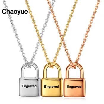

Small Lock Necklace Delicate Women Choker Necklace Stainless Steel Can be Engraved Name Fashion Jewelry Free Engrave