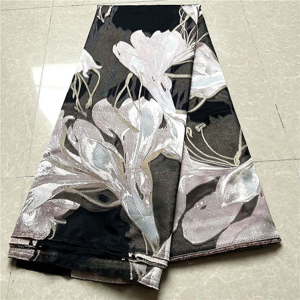 

2022Latest High Quality African Nigerian Tulle Lace Fabric Jacquard Organza Embroidery Guipure Party Prom Dress 5 Yard