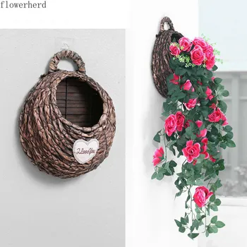 

Idyllic Wall Hanging Flower Pot Wall Decoration Woven Hanging Basket Wrought Iron Basket Willow Wall Pendant Flower Stand