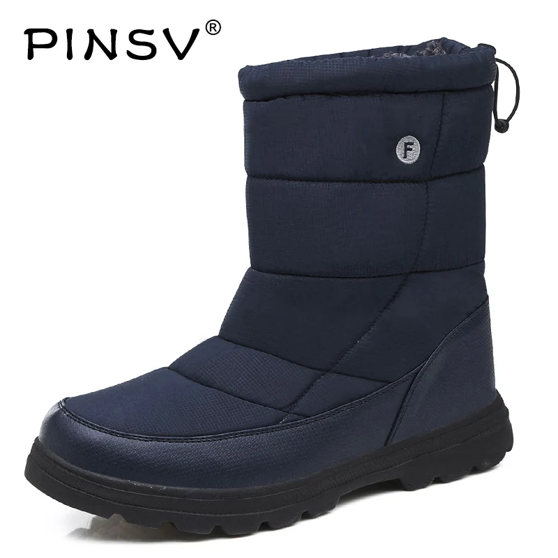 

PINSV 2019 Winter Boots Men Mid-calf Warm Men Boots Winter With Fur Warm Snow Boots Men Ankle Winter Snow Boos Men