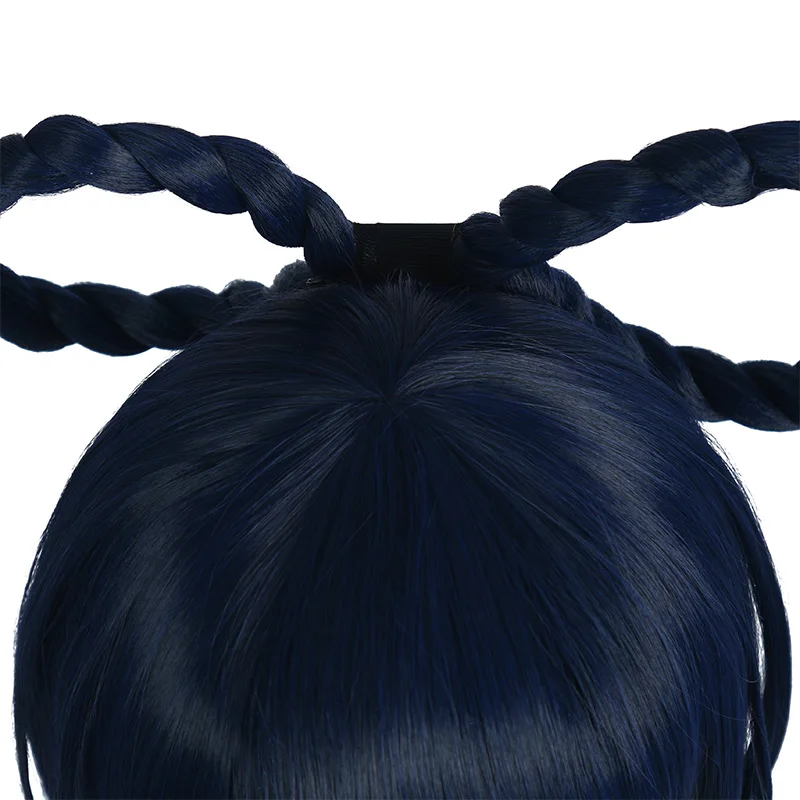 L-email wig Genshin Impact XiangLing Cosplay Wig Dark Blue Short Cosplay Wig Braided Wigs Heat Resistant Synthetic Hair
