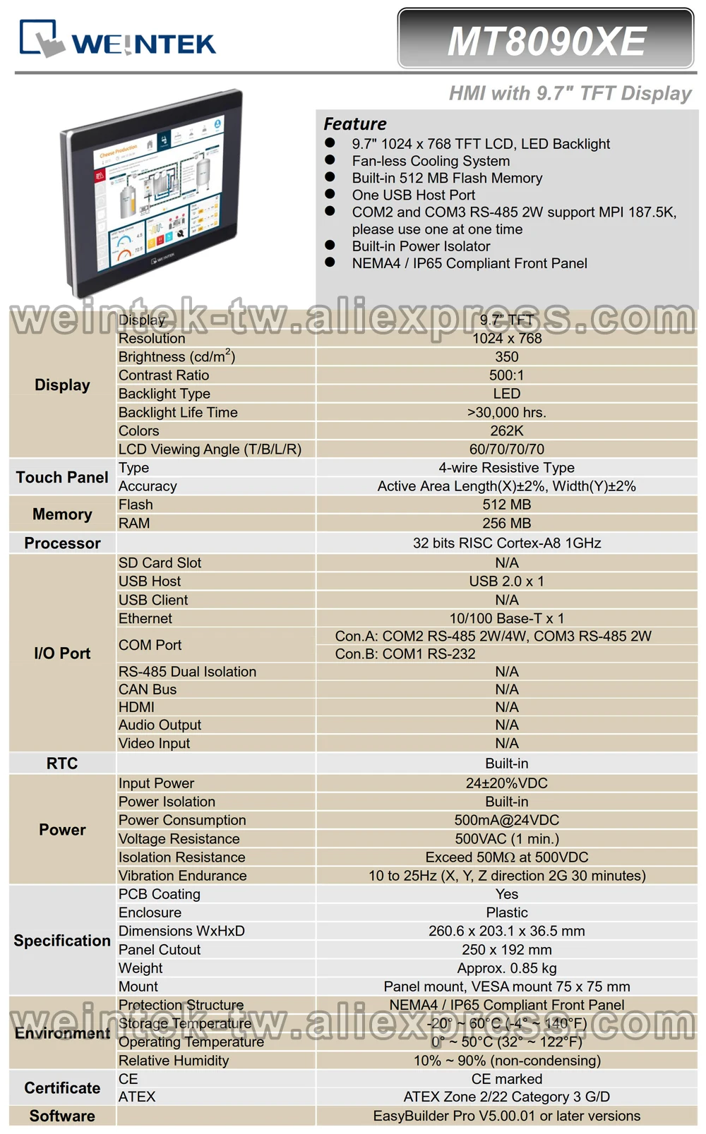 MT8090XE Weintek HMI 9,7 дюймов Сенсорная панель встроенный Ethernet 512 Мб флеш-памяти( и