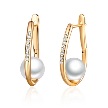 

Simple White Natural Pearl Earrings for Women Gold Cubic Zirconia CZ Stud Earrings with Pearl Party Jewelry Girls Gifts