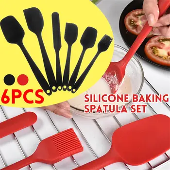 

6Pcs Food Grade Silicone Spatula Set Non Stick Butter Cooking Cookie Pastry Scraper Cake Baking Spatula Red/Black