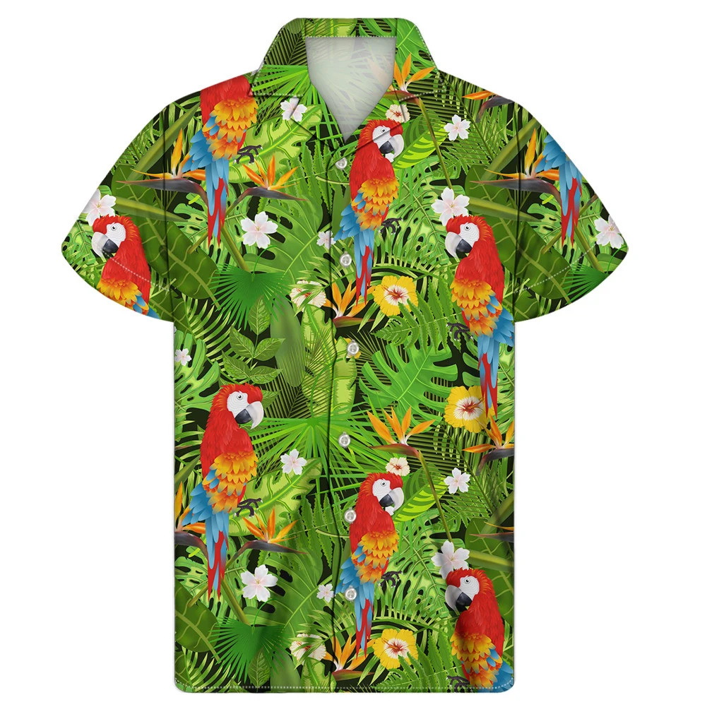 

WHEREISART Hawaiian Tropical Birds Print Male Blouse Tops Summer Beach Vacation Fast Dry Soft Clothing Boys Party Shirts Tops