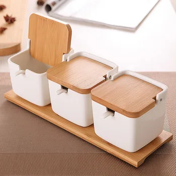 

Northern European-Style Ceramic Seasoning Pot Set Kitchen Salt Sugar Jar MSG Seasoning Box Household Cruet Square Pepper Jar