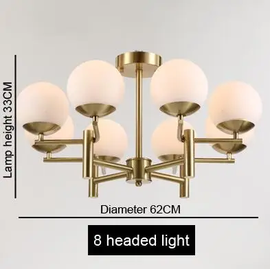 8 headed light Пост современный молочный стеклянный шар медный светодиодный Люстра светильник латунная Подвесная лампа столовая гостиная люстра для прихожей светодиодный светильник - Цвет абажура: 8 headed light