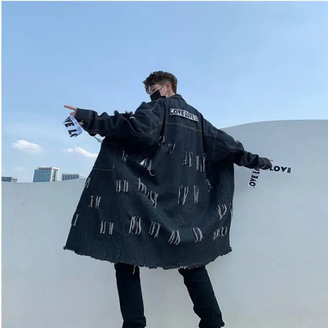 M-xxl! осенняя и зимняя новая модная мужская Свободная джинсовая ветровка с дырками Красивая длинная куртка с мехом
