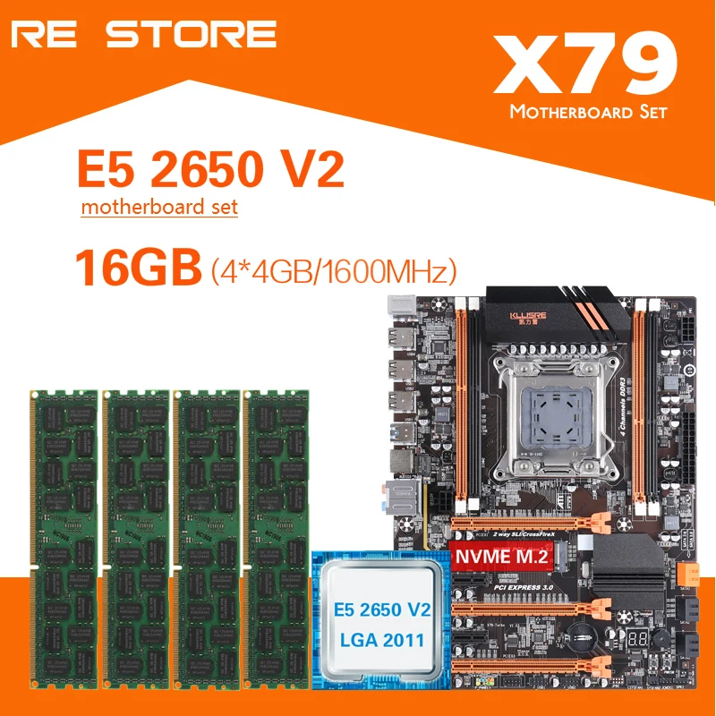 Kllisre X79 материнская плата с Xeon E5 2650 V2 4 шт. ГБ = 16 Гб 1600 МГц DDR3 память ECC REG|Материнские