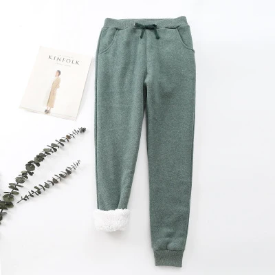 Плотные теплые зимние брюки, плюшевый кашемир, женские повседневные брюки размера плюс с эластичной резинкой на талии, флисовые брюки, женские модные брюки от Harlan - Цвет: Green2