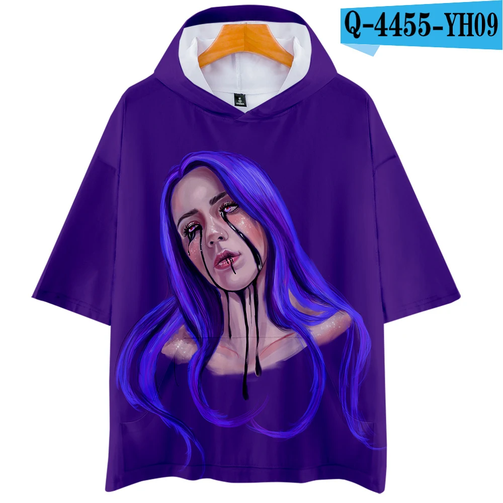 Модные Kpop дизайнерские Billie Eilish летние футболки с капюшоном Мужская/Женская весенняя одежда крутые Harajuku футболки топы - Цвет: 3D