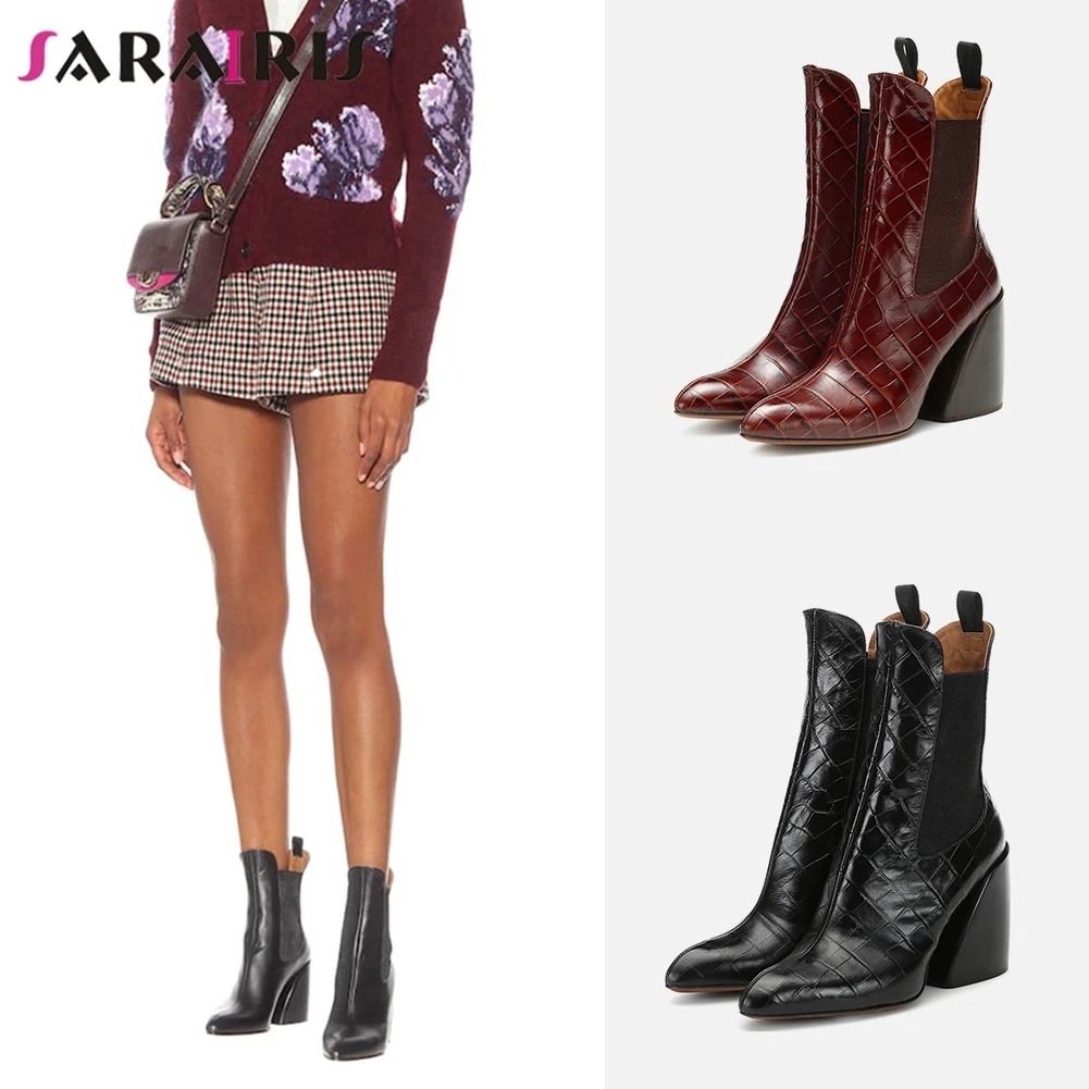 

SARAIRIS New Plus Size 35-48 Brand Designer Booties Ladies Fashon Fretwork Ankle Boots Women 2019 High Heel Shoes Woman
