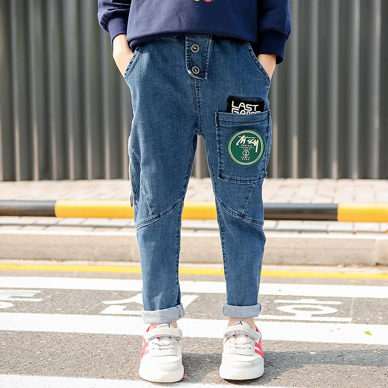

2019 Autumn Crawler BOY'S Denim Trousers CHILDREN'S Pants Large Crawler Casual Loose-Fit Pants