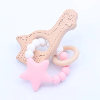 

Wooden Teether for Babies Giraffe Teething Bracelet Toy Nursing Toy for Baby Natural Wood Teething Rattle