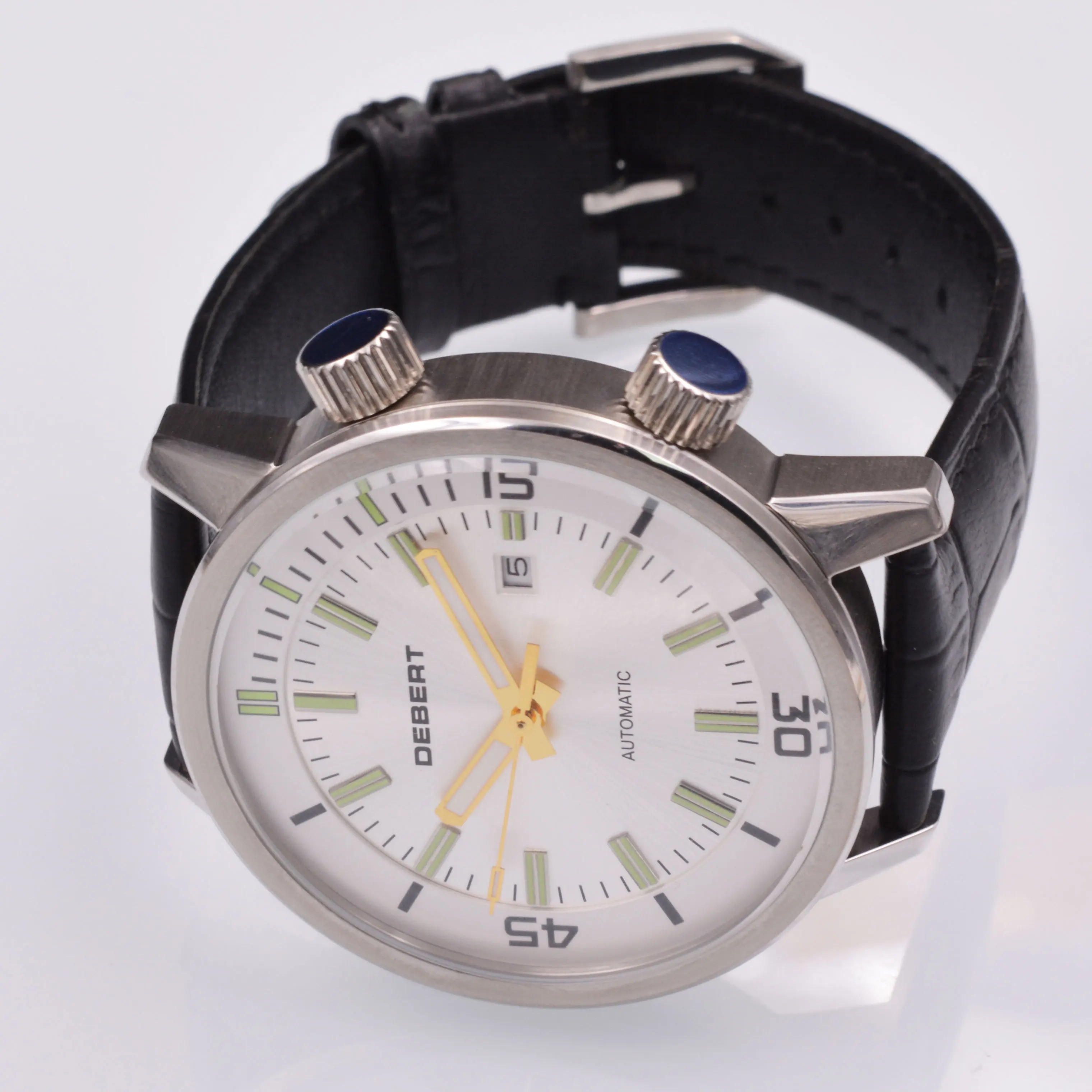 Роскошные мужские часы с белым циферблатом, 44,5 мм, светящиеся автоматические сапфировые механические часы, стеклянная Чайка, календарь