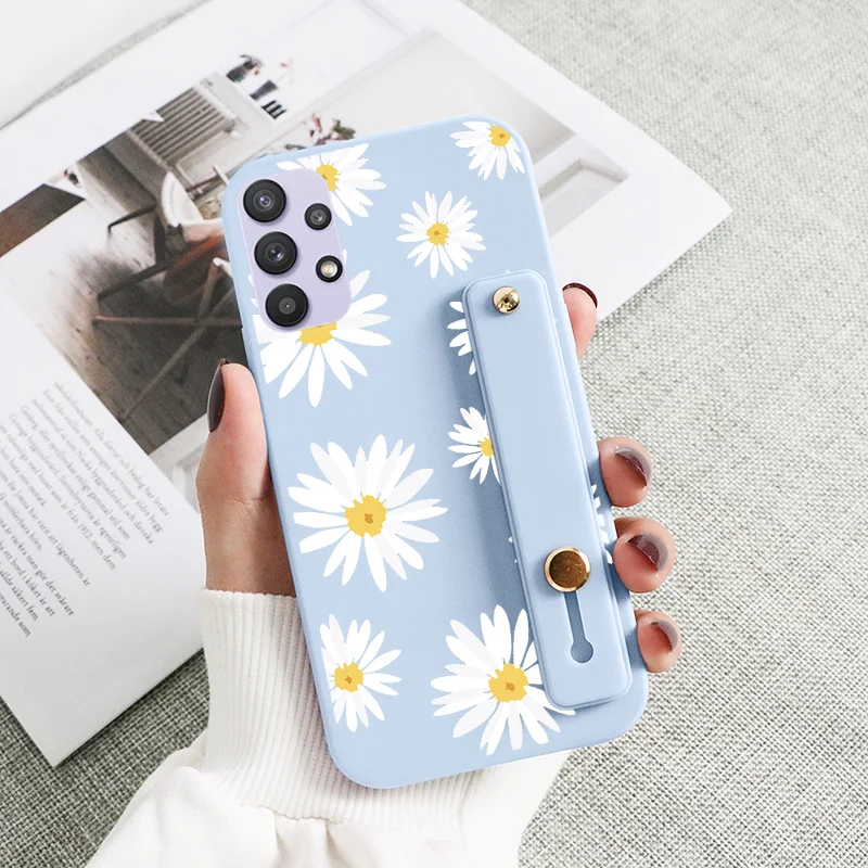kawaii samsung cases Wrist Strap Case For Samsung Galaxy A32 4G 5G Fundas Flowers Soft Silicone Phone Cover For Samsung GalaxyA32 A 32 Bumper Coque kawaii phone case samsung