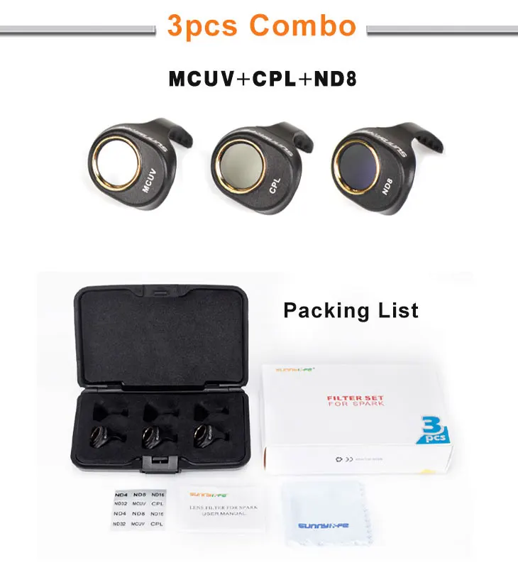 CPL UV ND8 Комплект фильтров для объектива dji SPARK camera Drone ND4 ND8 ND16 ND32 UV CPL фильтр для объектива нейтральная плотность поляризационный фильтр для камеры комплекты - Цвет: CPL UV ND8