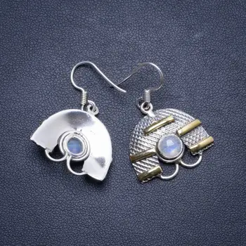 

Natural Two Tones Rainbow Moonstone Handmade Unique 925 Sterling Silver Earrings 1.25" X4268