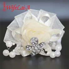 Свадебный корсаж для подружки невесты, сестры, ручной корсаж на запястье, лента цвета слоновой кости, розовые браслеты, Свадебная вечеринка, выпускной, Цветочный декор, SW978-6