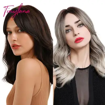 

Wigs with Bangs Medium Long Golden Brown Beige Wig Women Heat Resistant Fiber As Real Human Hair Wig Fancy Dress Cosplay
