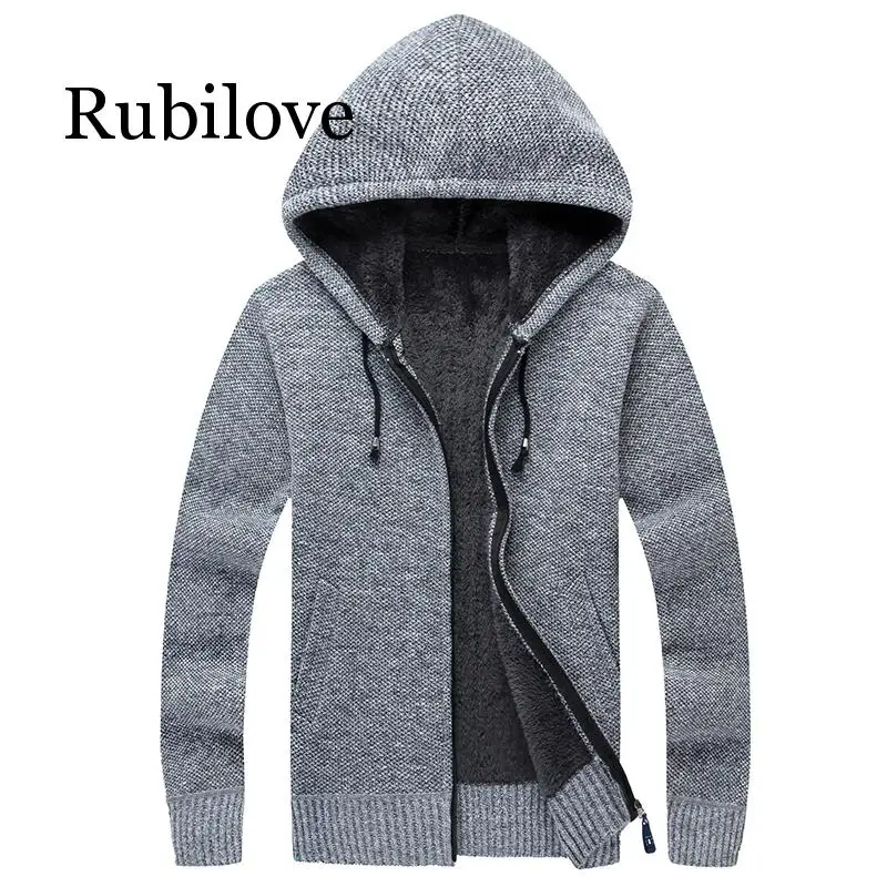 Rubilove, зимняя мужская куртка, толстый бархат, хлопок, с капюшоном, Меховая куртка, Мужская зимняя, мягкий, вязаный свитер, кардиган, весна, на открытом воздухе