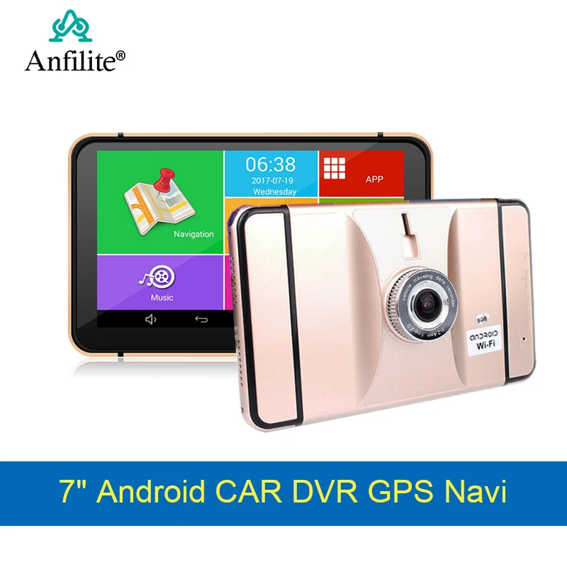 Anfilite 7 дюймов Android Gps навигация dvr 512M+ 8GB навигатор с Wifi HD 1080p видеорегистратор Fm AVIN Dashcam