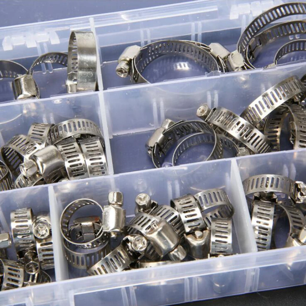 60Pcs Single Ear Hose Clamps Water Pipe Hose Clamp Mixed Assorted Set for Sealing Hose Stainless Steel