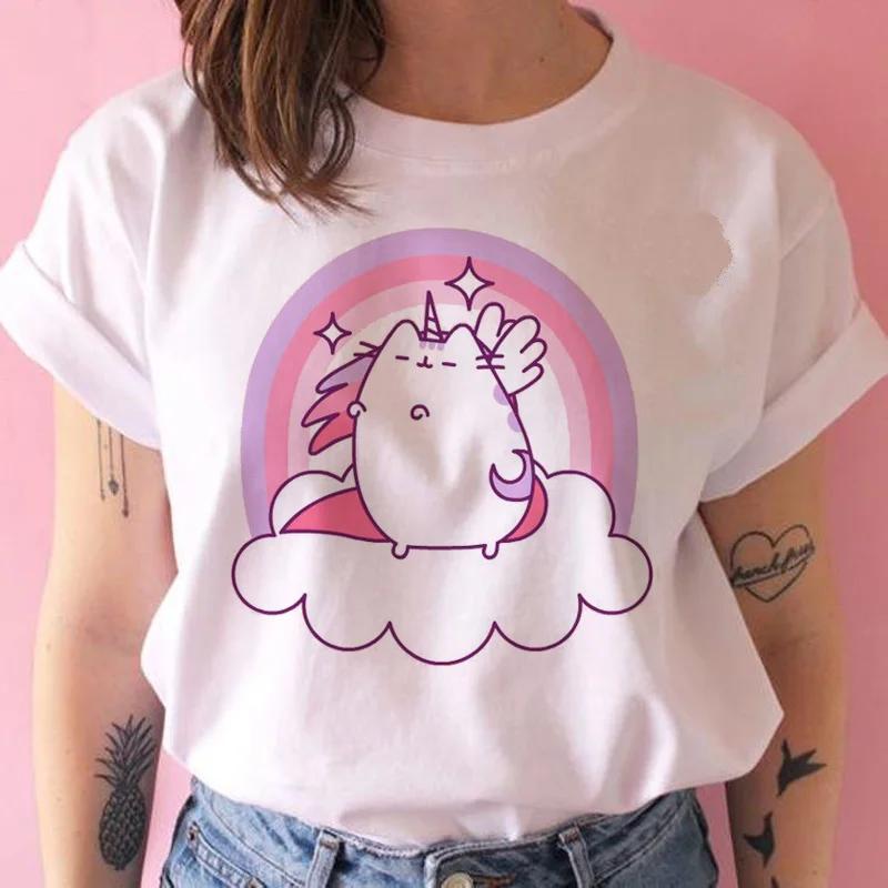 Женская футболка pusheen THE cat, kawaii, забавная женская футболка 90 s, мультяшная, harajuku, графическая, Корейская, ulzzang, топы, футболка, женская футболка - Цвет: 874