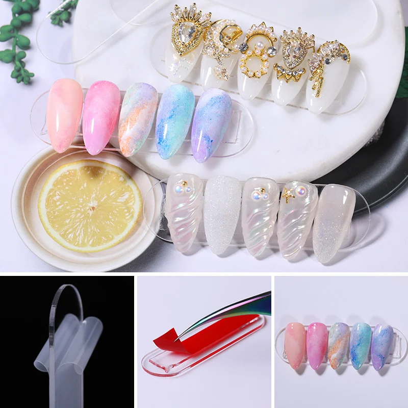 

5 PCS/Set Clear False Nail Tips Elliptical Shape Display Stand Holder with Protective Film Nail Art Practice Acrylic Tool