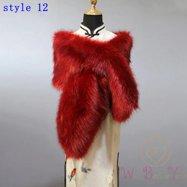 Women Fur Capes Champagne Wedding Bolero Faux Fur Stole Bridal Jacket Formal Party Shrug Walk Beside You Cape De Mariage style12