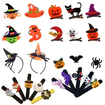 

6 Girls Kit Halloween Decor Head Band Hat Shape Head Hoop Carnival Hair Clip Children Funny Slap Bracelet Party DIY Decorations
