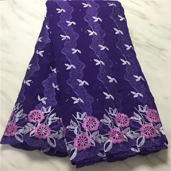

Pure Cotton Design Swiss Voile Lace In Switzerland With Stones African Dry Lace Fabric High Quality Nigerian For Wedding Purple